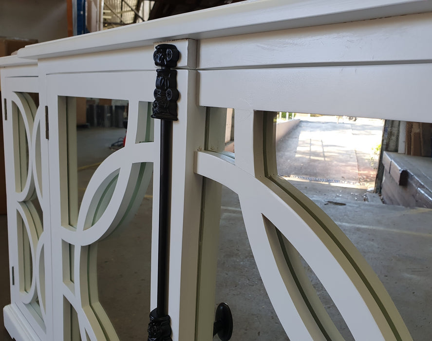 Keats Sideboard White with Mirror Backing. Buffet with storage.