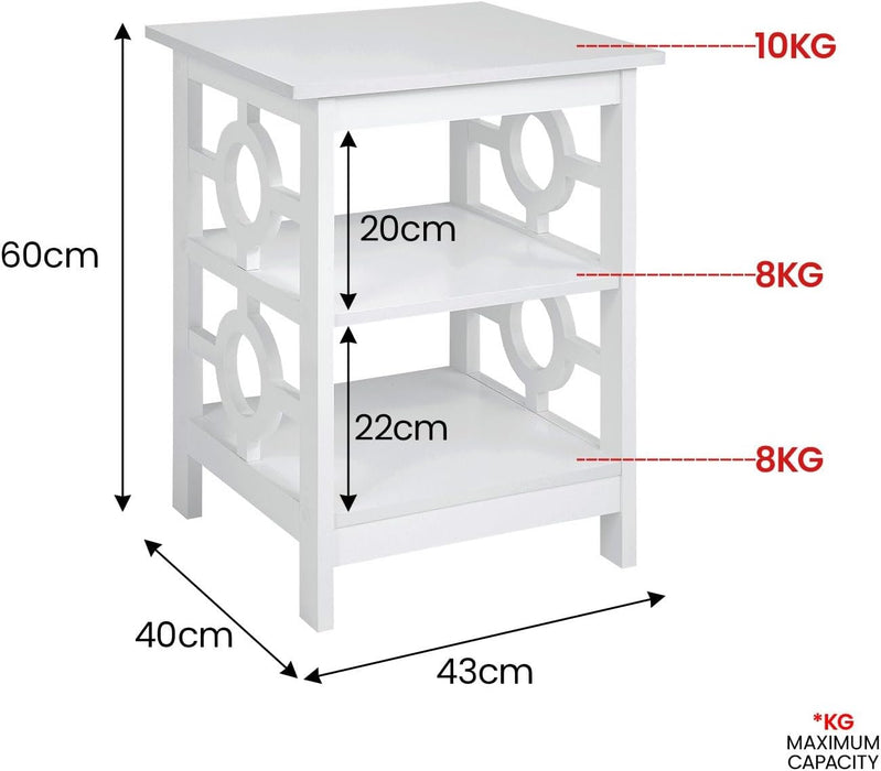 Omega 2 Shelf End Table In White