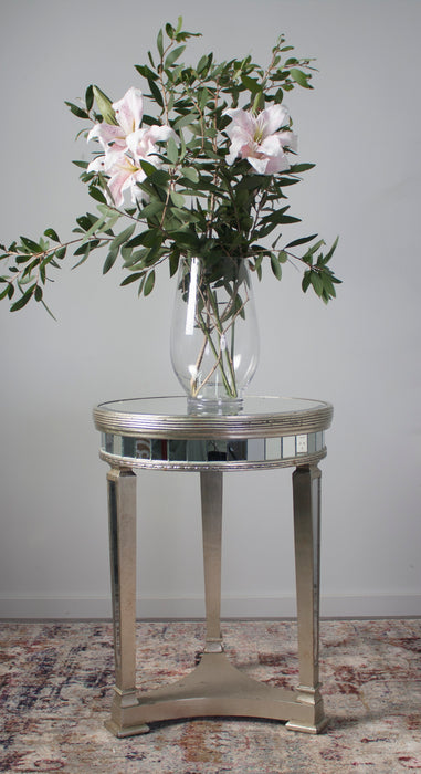 Ex Showroom Mirrored Pedestal Round Side Table Antiqued Ribbed ( SYDNEY METRO ONLY)