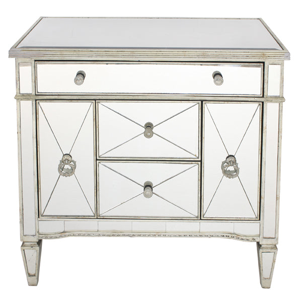 Mirrored Dresser Nightstand Antique Ribbed 5 drawers