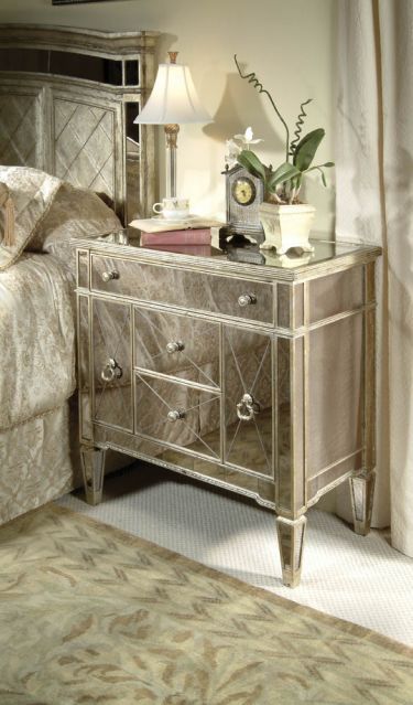 Mirrored Dresser Nightstand Antique Ribbed 5 drawers