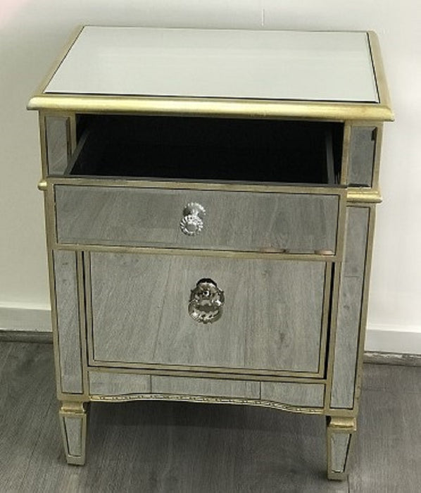 Mirrored Bedside Cabinet Antique 1 Door 1 Drawer