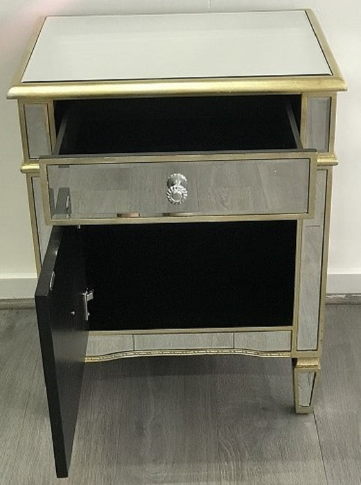 Mirrored Bedside Cabinet Antique 1 Door 1 Drawer