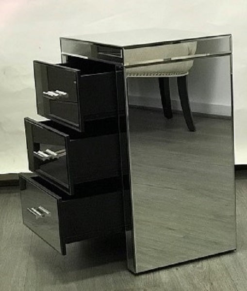 Mirrored Modern Bedside with 3 drawers on runners in Silver