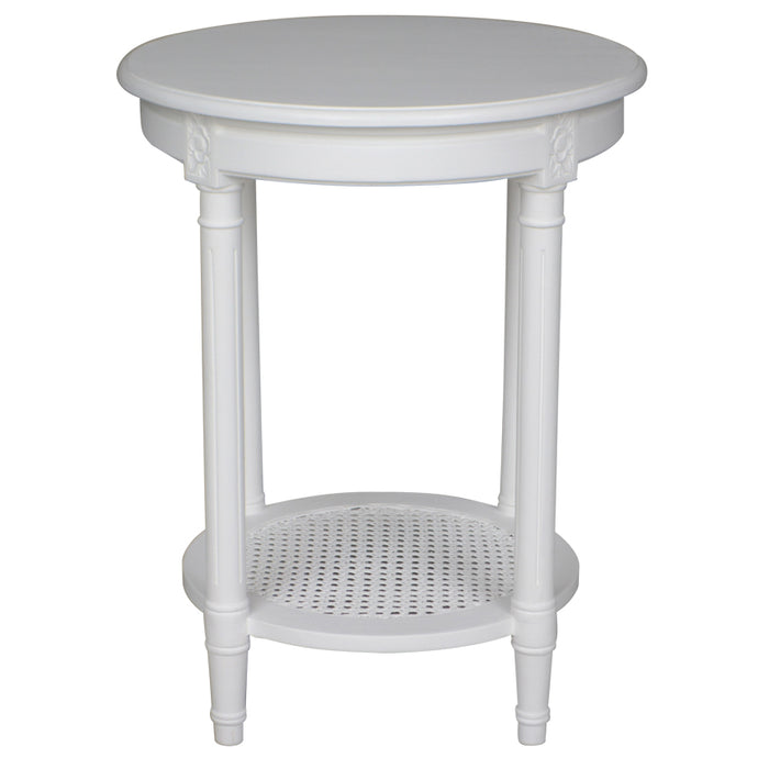 Polo Occasional Round Table White hand Painted Rattan Shelf