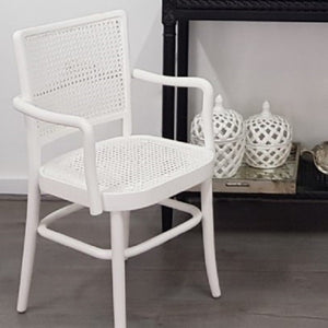 Palm Armed Rattan Dining Chair White