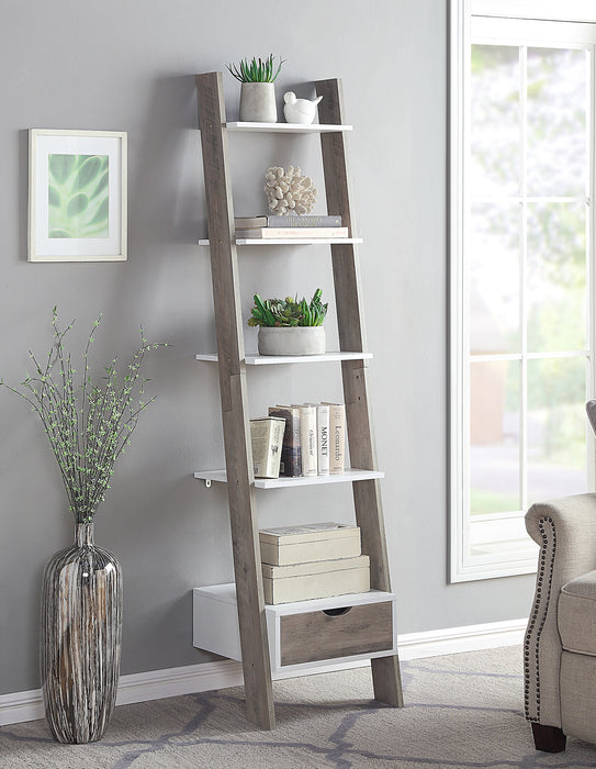 5 Shelf Ladder Shelf In White And Grey