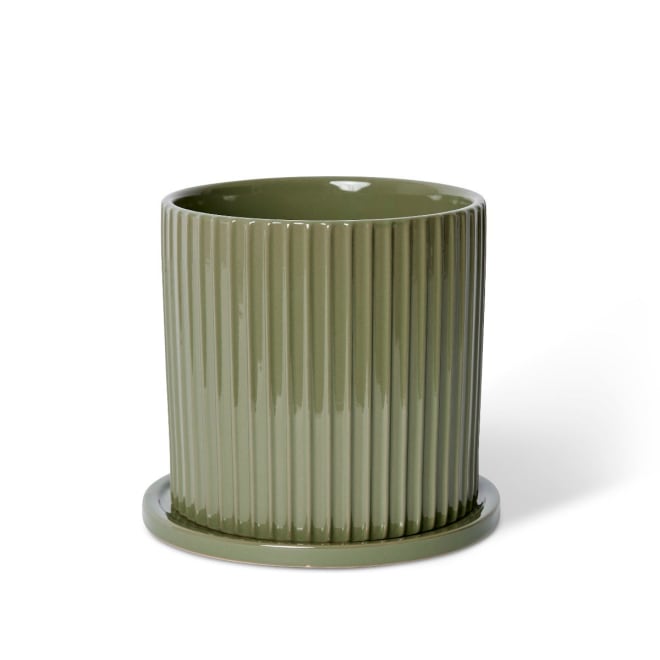 Quinn Pot w Saucer - Green, 20cm (H)