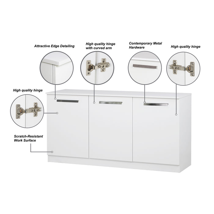 Alaska 3 Door Credenza - White