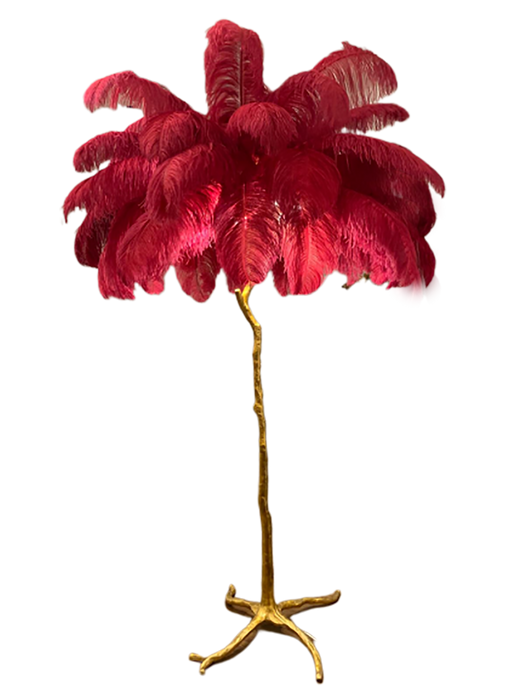 Ostro Genuine Ostrich Feather Brass Floor Lamp