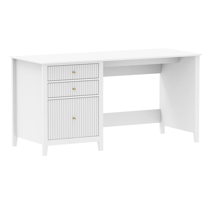 Zara Fluted 3 Drawer Vanity Desk - White