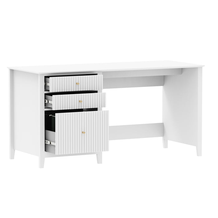 Zara Fluted 3 Drawer Vanity Desk - White