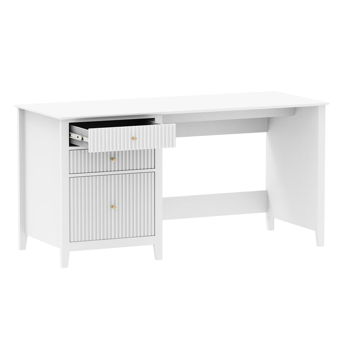 Zara Fluted 3 Drawer Vanity Desk - White