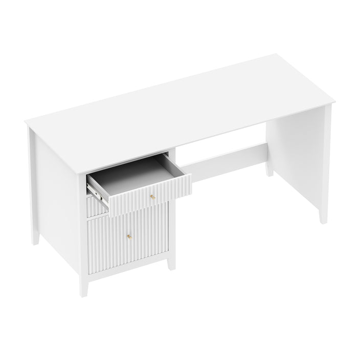 Zara Fluted 3 Drawer Vanity Desk - White