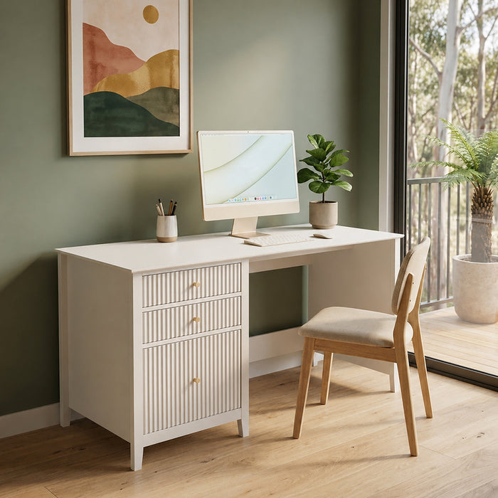 Zara Fluted 3 Drawer Vanity Desk - White