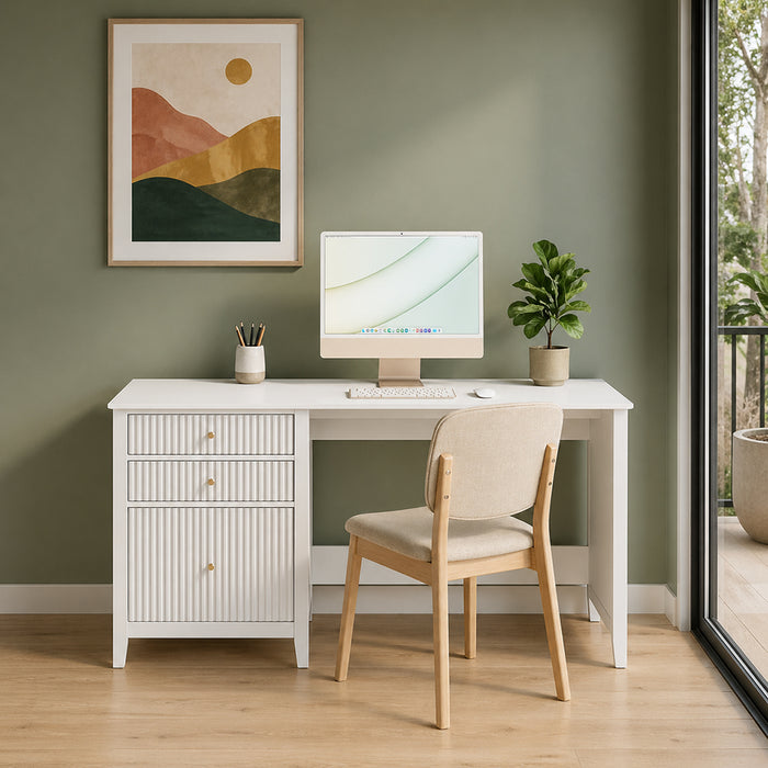 Zara Fluted 3 Drawer Vanity Desk - White