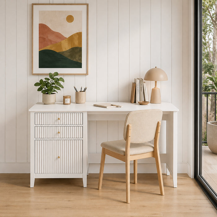 Zara Fluted 3 Drawer Vanity Desk - White