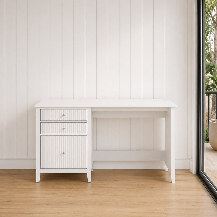 Zara Fluted 3 Drawer Vanity Desk - White