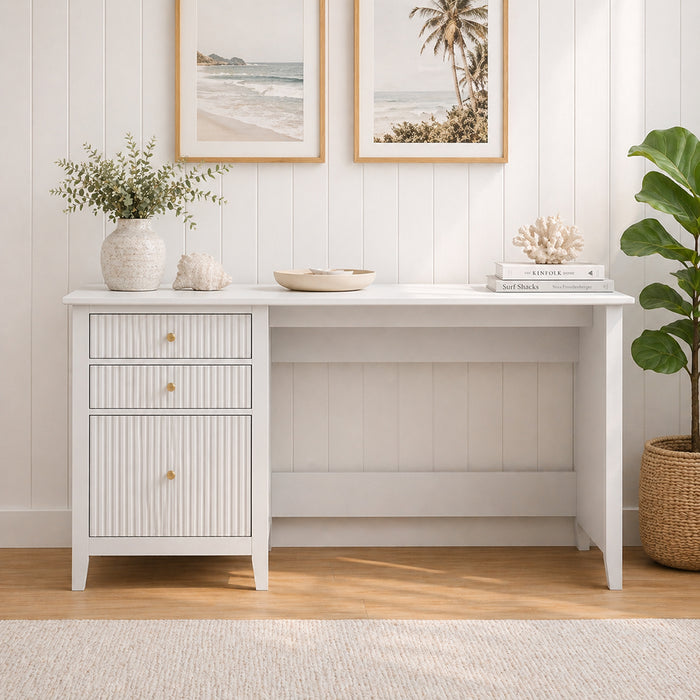 Zara Fluted 3 Drawer Vanity Desk - White