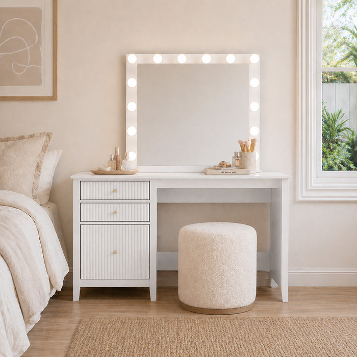 Zara Fluted 3 Drawer Vanity Desk - White