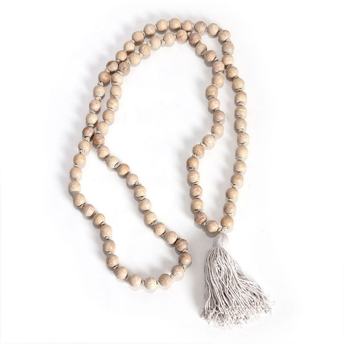 120cm XL Whitewash Mango Wood Bead Garland w/Tassle