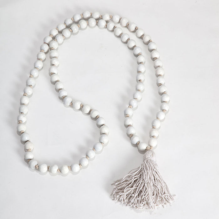 120cm XL White Mango Wood Bead Garland w/Tassle