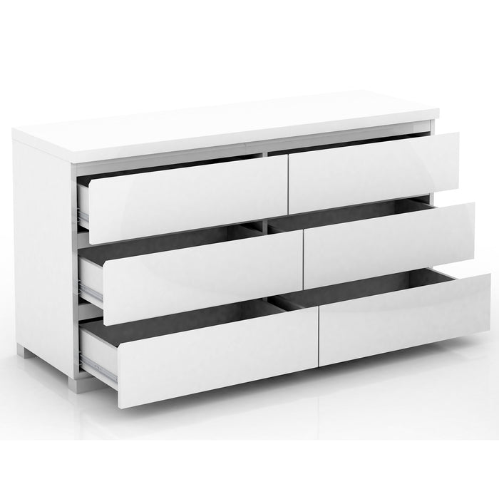 Elara 6 Drawer Chest High Gloss - White
