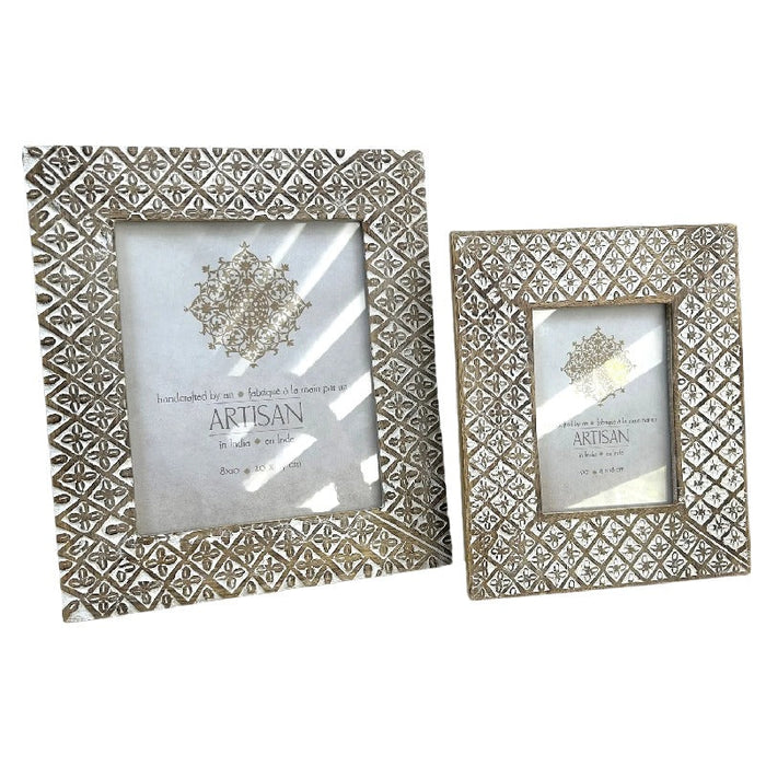 Handcrafted 5x7" Mango Wood 'Diamond Flower' Photoframe