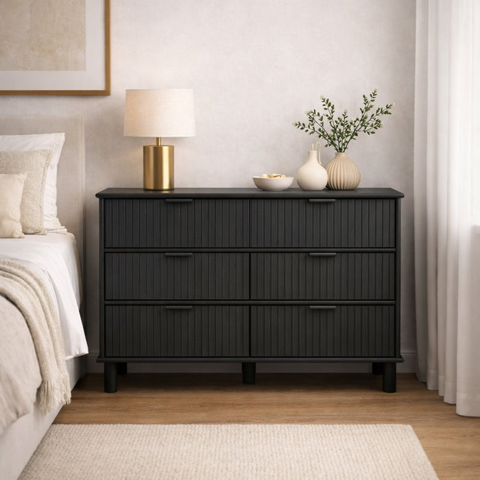 Sorrento 6 Drawer Chest - Woodgrain Black