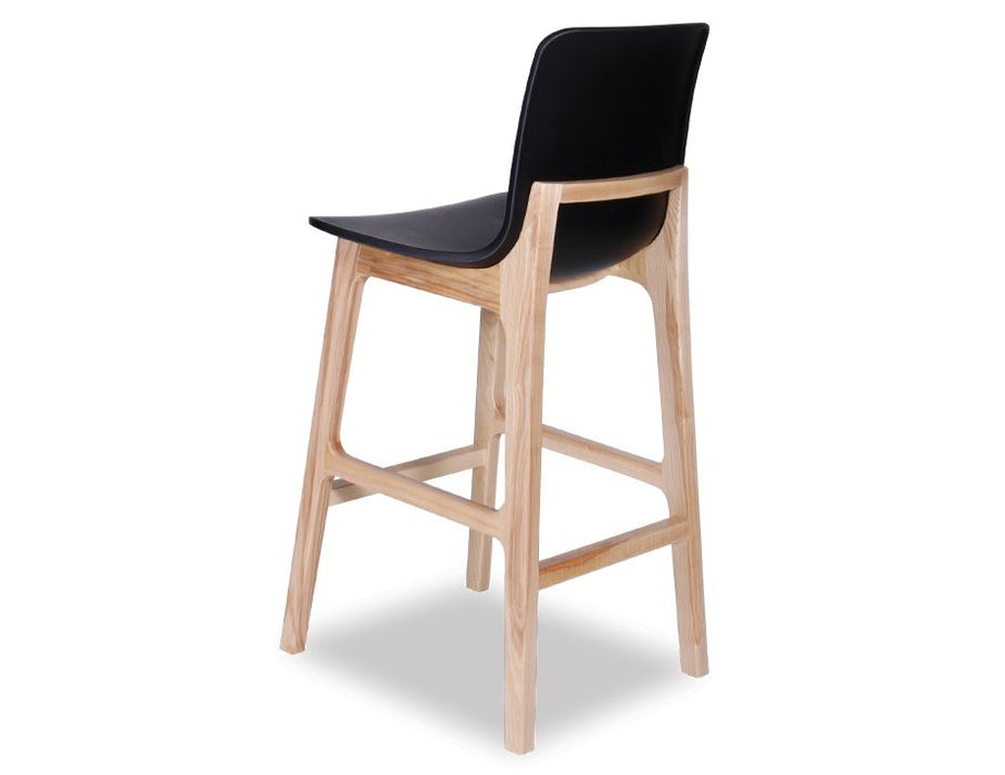 Ara Stool - Natural - Black Shell - Kitchen Bench Seat Height 65cm - Black Seat - Natural Ash legs