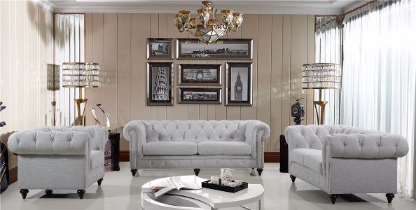 Chesterfield 3 Seater Natural Fabric