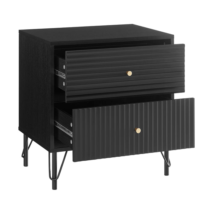 Lisa Wavy Fluted Bedside Table In Black