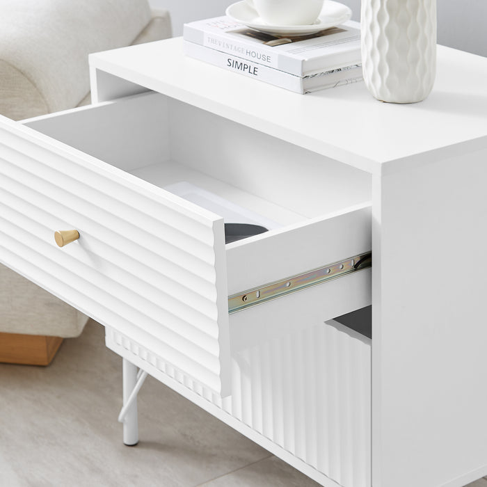 Lisa Wavy Fluted Bedside Table In White