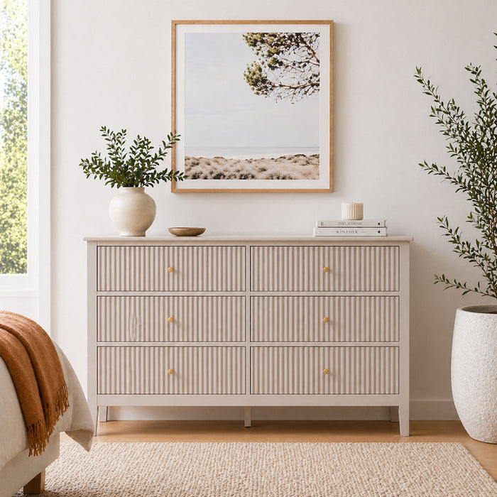 Zara Fluted 6 Drawer Chest - Stone