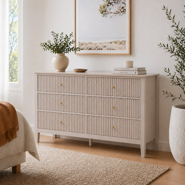 Zara Fluted 6 Drawer Chest - Stone