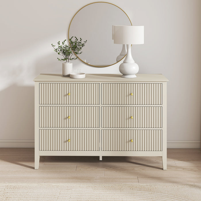 Zara Fluted 6 Drawer Chest - Stone