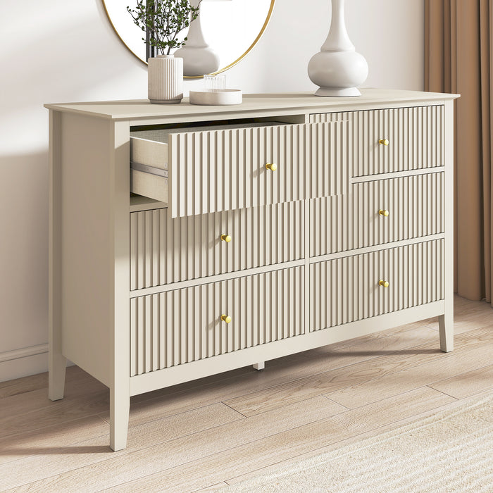 Zara Fluted 6 Drawer Chest - Stone