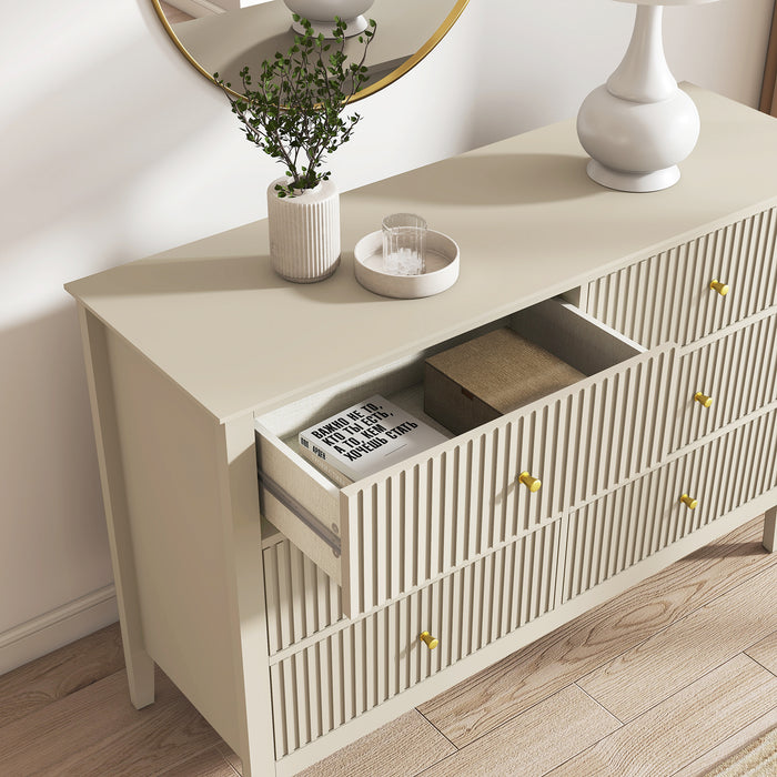 Zara Fluted 6 Drawer Chest - Stone