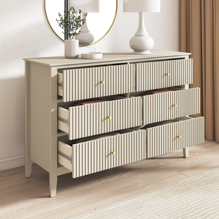 Zara Fluted 6 Drawer Chest - Stone