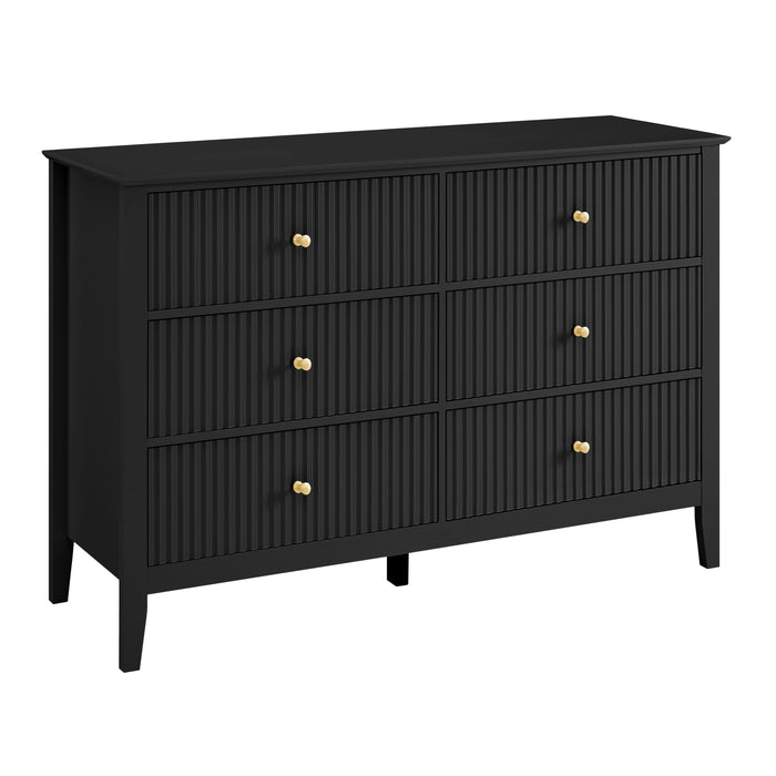 Zara Fluted 6 Drawer Chest - Black