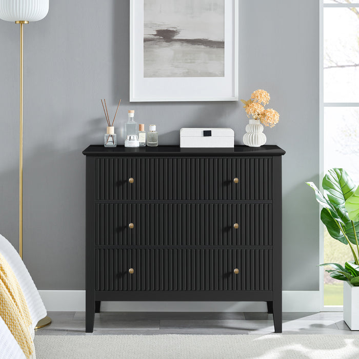 Zara Fluted 3 Drawer Chest - Black
