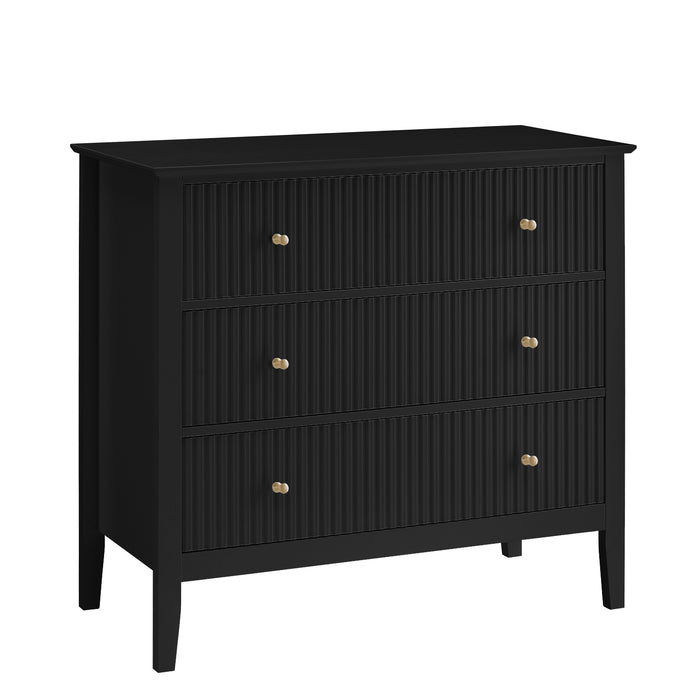 Zara Fluted 3 Drawer Chest - Black