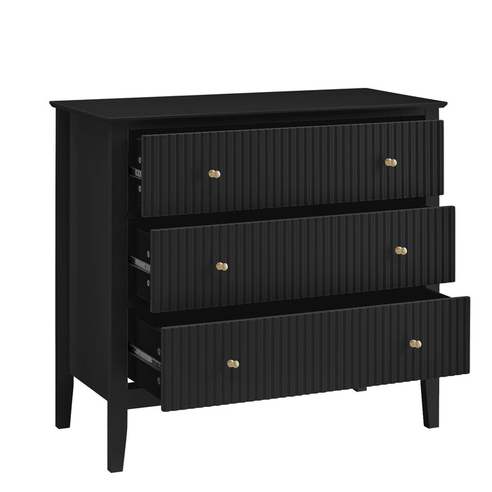 Zara Fluted 3 Drawer Chest - Black
