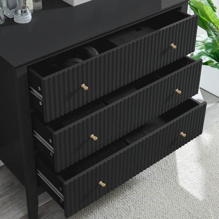 Zara Fluted 3 Drawer Chest - Black