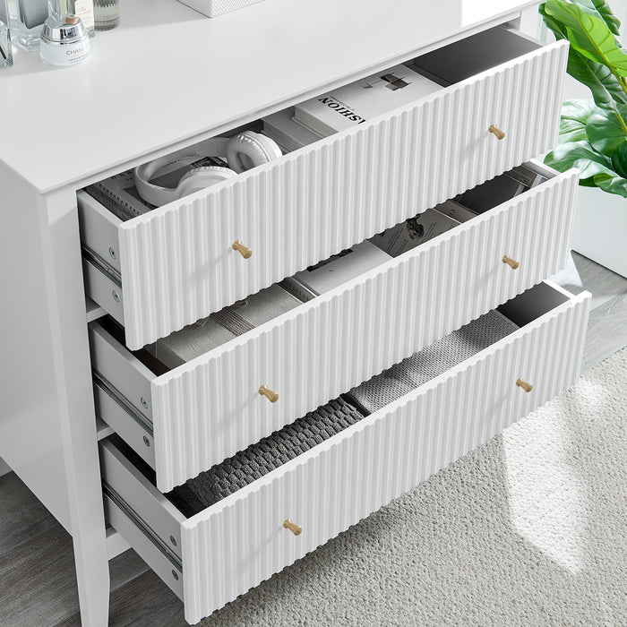 Zara Fluted 3 Drawer Chest - White