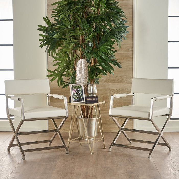 Rocklin Steel & Bonded Leather Director Chair Armchair in White