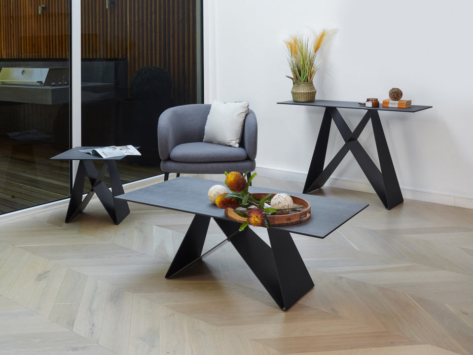 Etros Side Table in Shadow Grey Italian Ceramic and Black