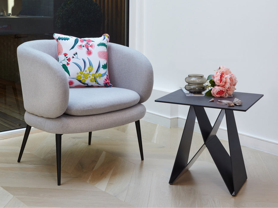 Etros Side Table in Shadow Grey Italian Ceramic and Black