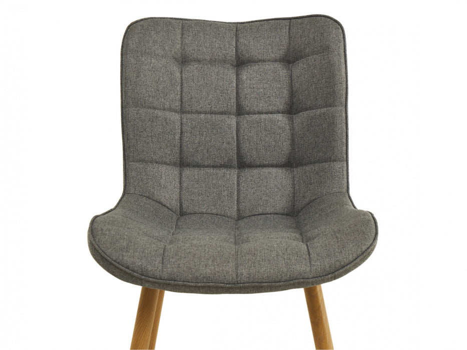 Gray upholstered chair with wooden legs from [Brand].