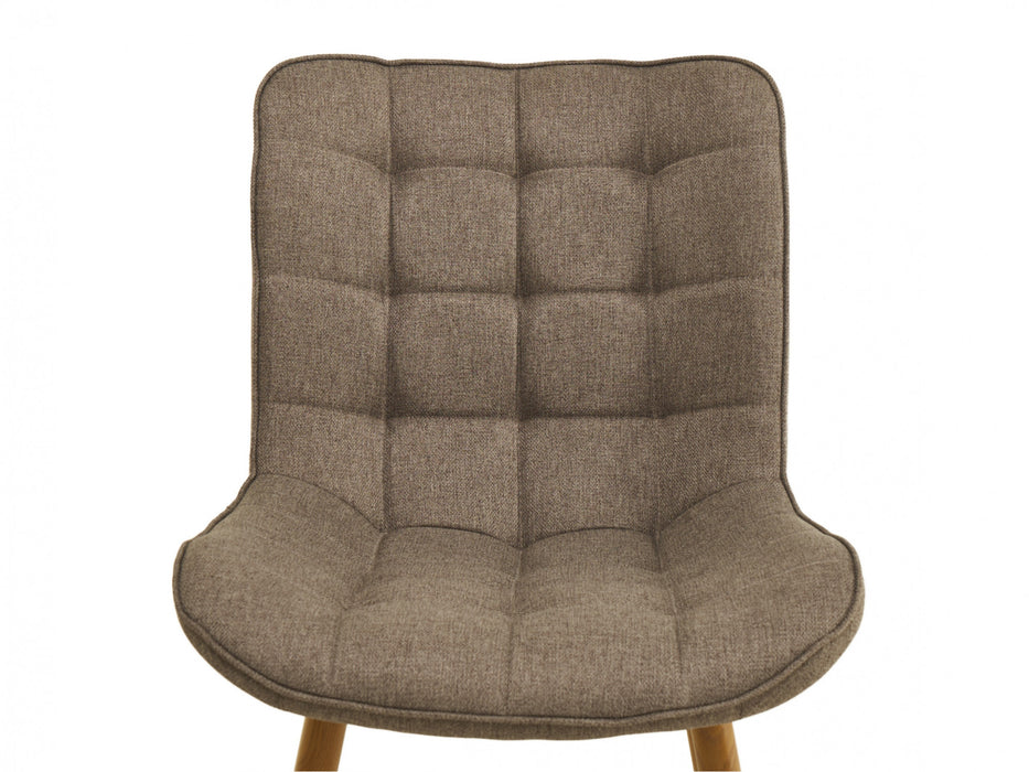 Gray padded chair with wooden legs from [Brand].